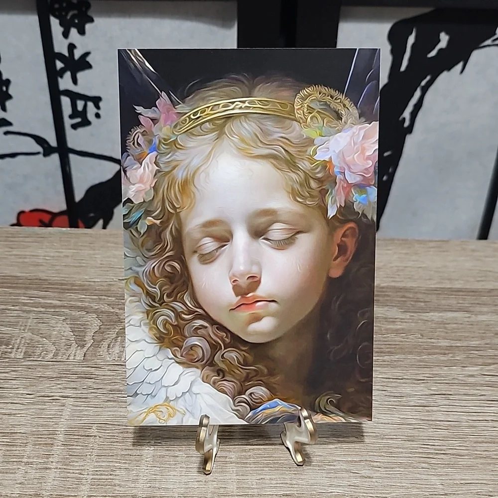 4x6 Guardian Angel Resting Watercolor Art Oil Painting - Picture 1 of 5